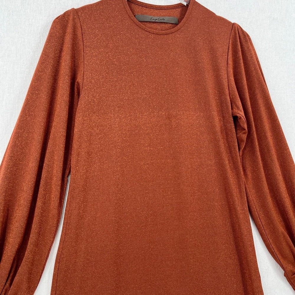 ENZA COSTA Lurex Jersey Split Maxi Dress Small Copper Sparkle Long Sleeve Retro - Picture 14 of 16